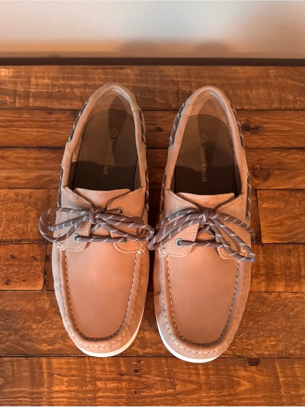 Samuel Windsor Tan Suede Men’s Boat Deck Shoes with Contrast Laces